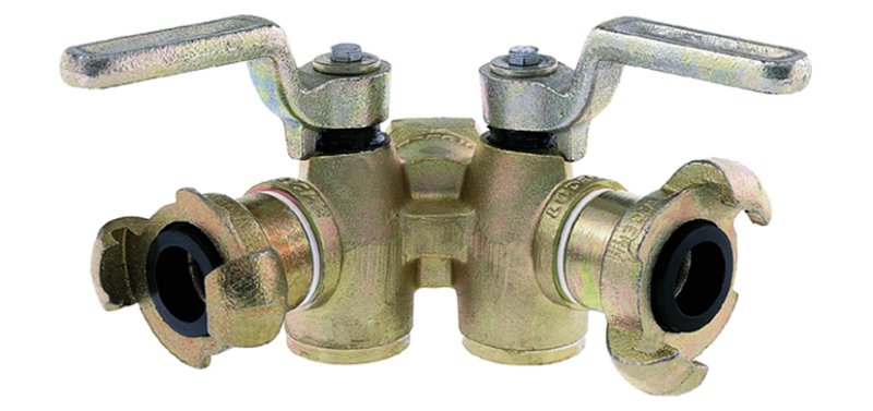 Pressluft-Doppelhahn IG 3/4" 2x AG 3/4" m.Kupplun