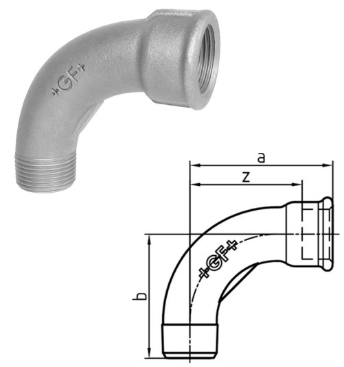 +GF+ Nr. 1, Bogen 90°, lang,  ISO/EN G4