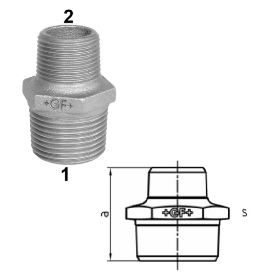 +GF+ Nr. 245, Doppelnippel,   reduziert, ISO/EN N8