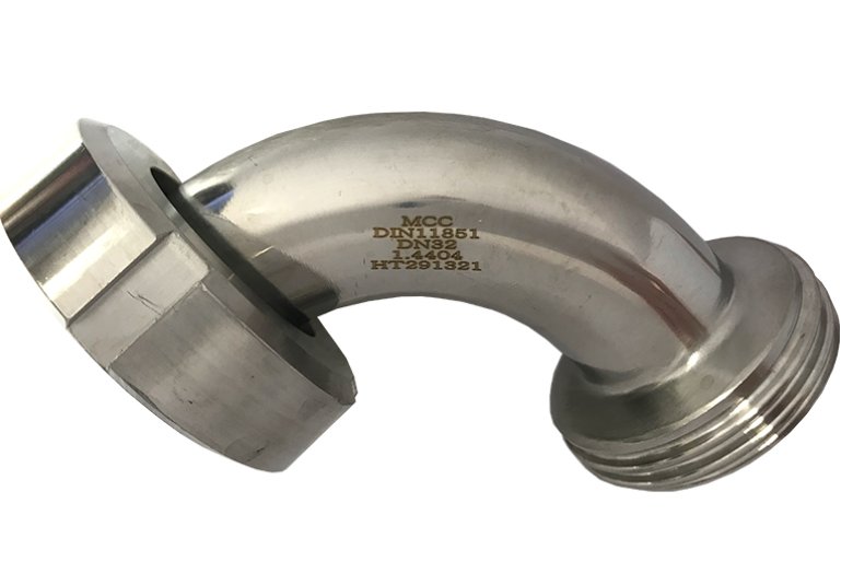 Coude laitier 90° DIN 11851,  Manchon conique avec